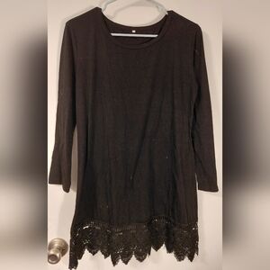 Elegant Black Lace Hem Women's Dress